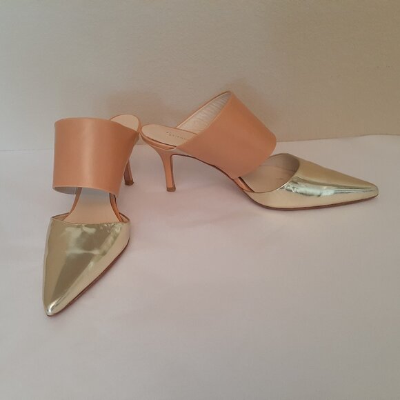 Etienne Aigner Gold and Tan Slid-on Heels - Picture 1 of 11